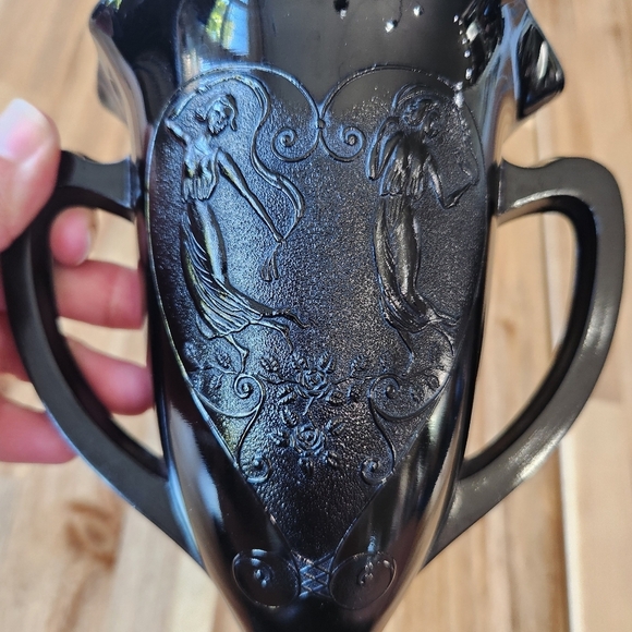 1930's Black Amethyst Glass Loving Cup Trophy Vase - Snake Dance - Picture 3 of 6